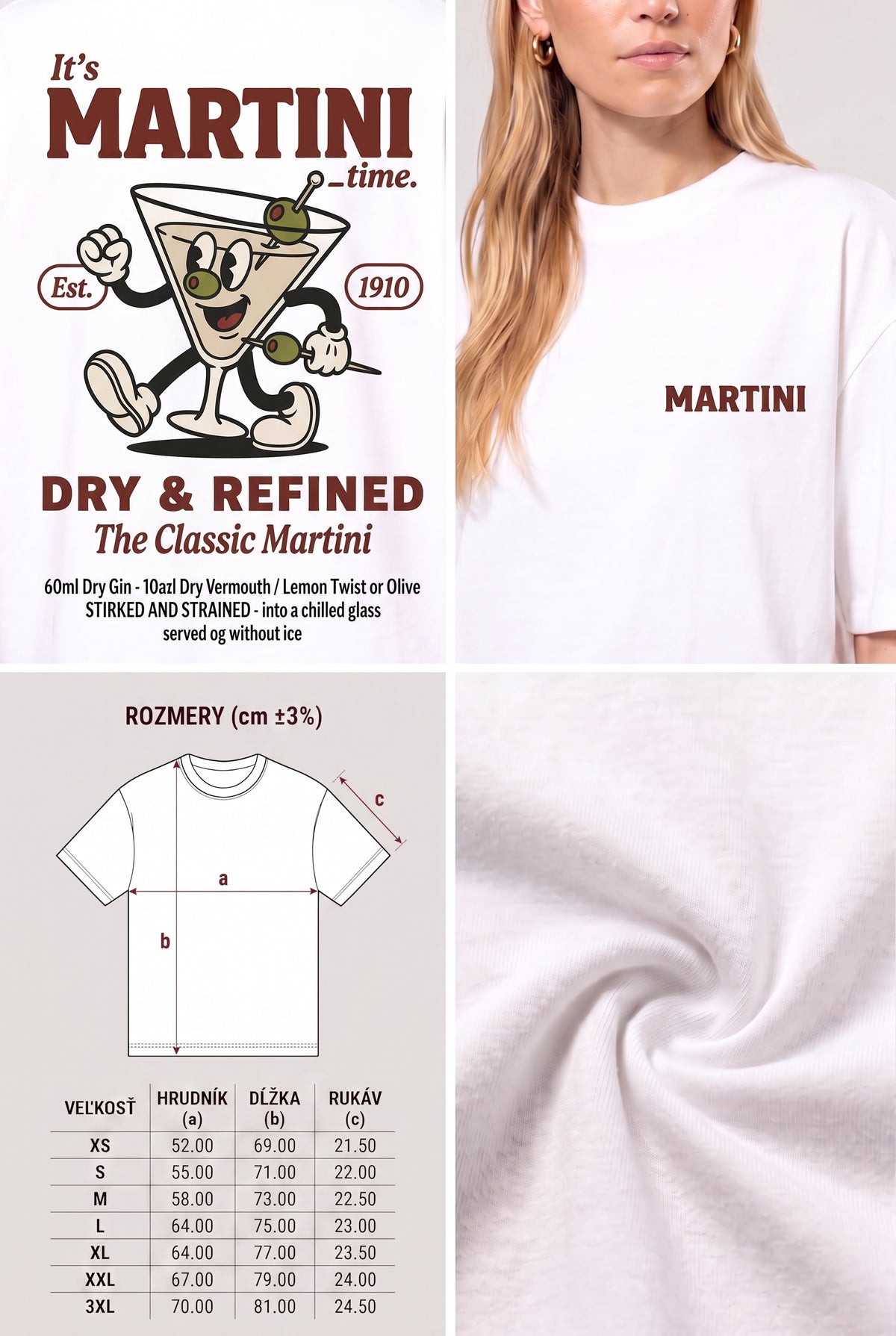 Tričko Retro Martini - Unisex Oversize